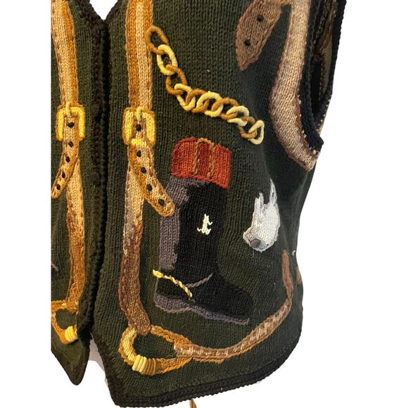 VTG Lauren Hansen Equestrian Sweater Vest Sz Medium Horse Polo Bit Bridle 80s - Picture 3 of 11